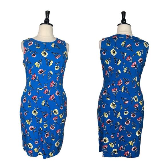Lands’ End Dress Ponte Knit Sheath Shift Pockets Blue Pink Floral Women Size 18 - Picture 12 of 12